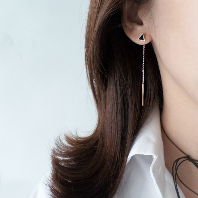 Surge Steel Rose Gold Shaped Two-Way Long Earring 