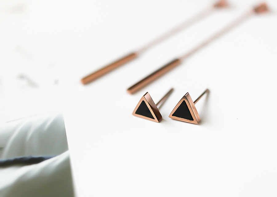Surge Steel Rose Gold Shaped Two-Way Long Earring 