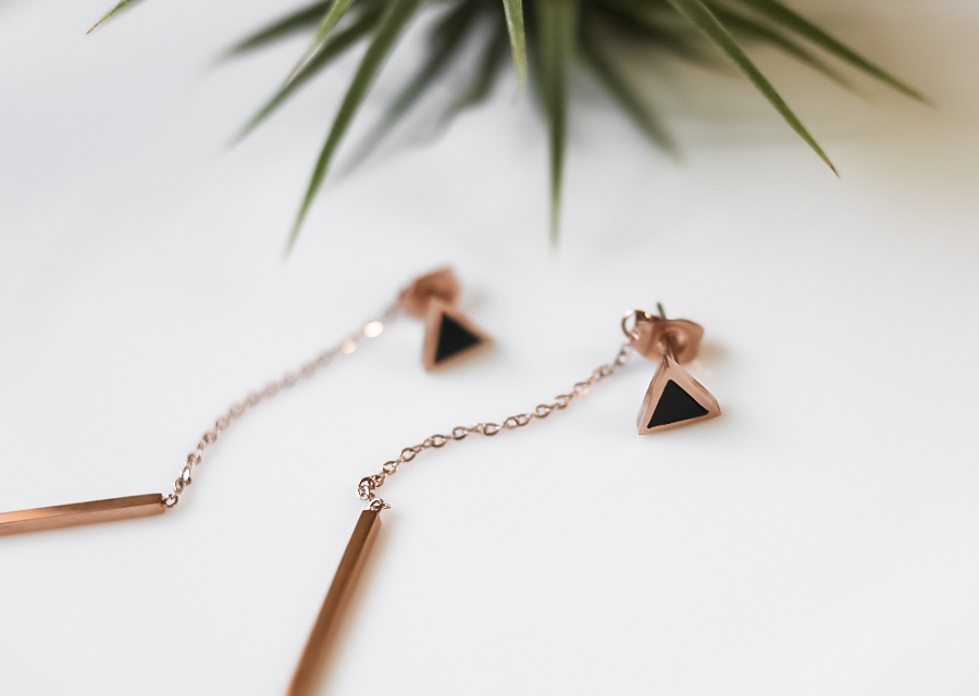 Surge Steel Rose Gold Shaped Two-Way Long Earring 