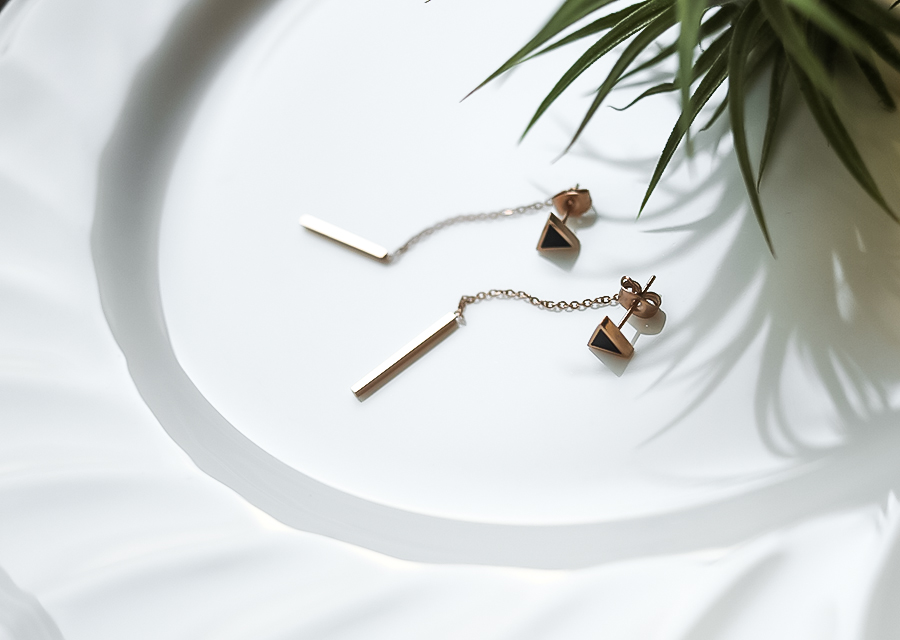 Surge Steel Rose Gold Shaped Two-Way Long Earring 