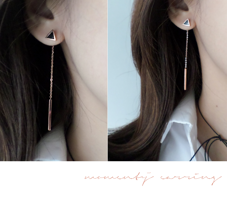 Surge Steel Rose Gold Shaped Two-Way Long Earring 