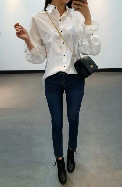 NEW FASHION LADY GIRL Blouse Balloon sleeve white 