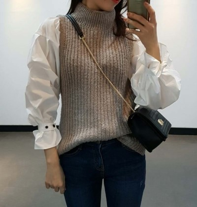 NEW FASHION LADY GIRL Blouse Balloon sleeve white 