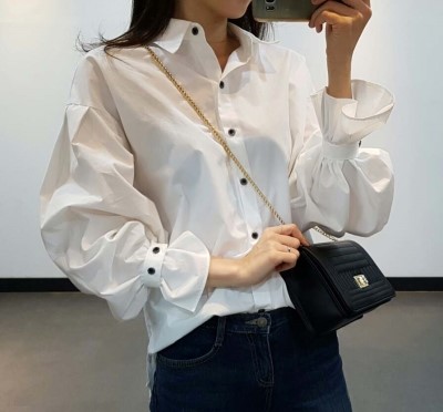 NEW FASHION LADY GIRL Blouse Balloon sleeve white 