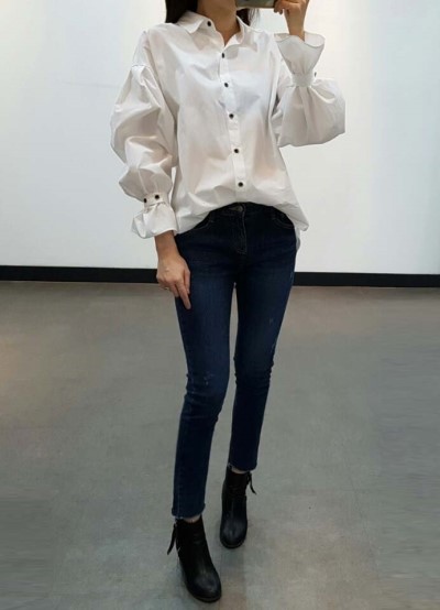 NEW FASHION LADY GIRL Blouse Balloon sleeve white 