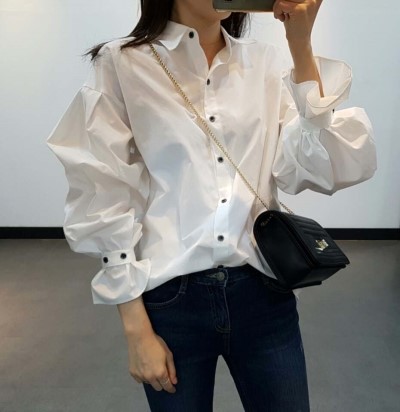 NEW FASHION LADY GIRL Blouse Balloon sleeve white 