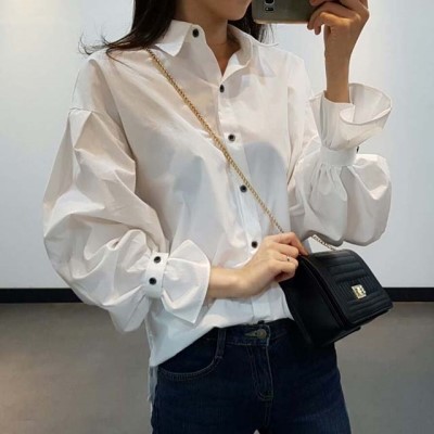 NEW FASHION LADY GIRL Blouse Balloon sleeve white 