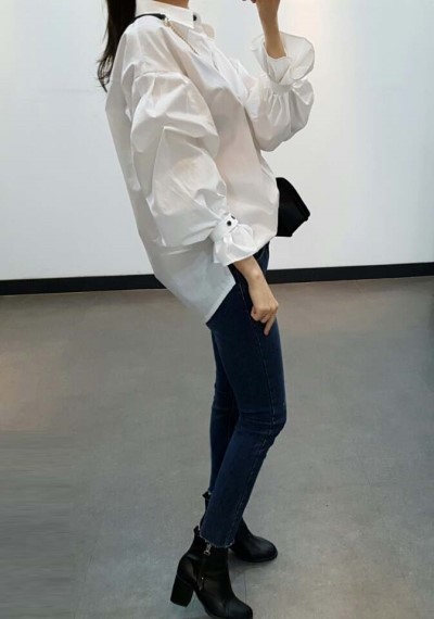 NEW FASHION LADY GIRL Blouse Balloon sleeve white 