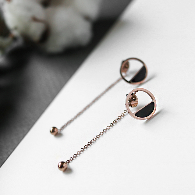 Surge Steel Rose Gold Shaped Two-Way Long Earring 