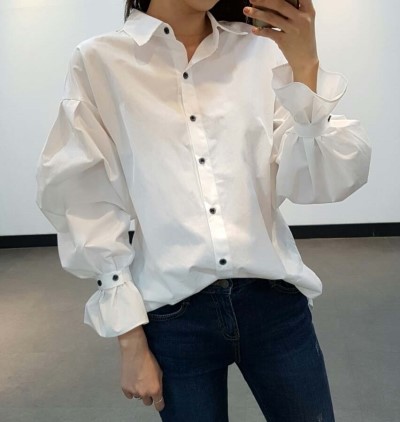 NEW FASHION LADY GIRL Blouse Balloon sleeve white 