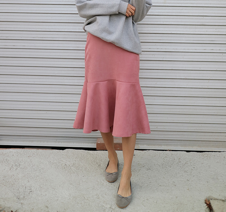 Suede mommy long skirt pink winter mermaid banding