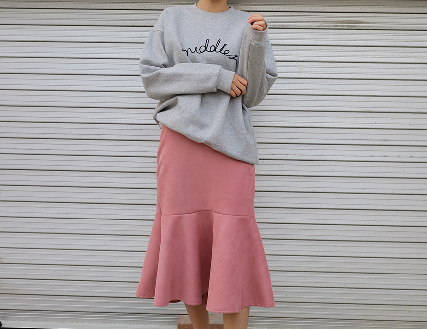Suede mommy long skirt pink winter mermaid banding