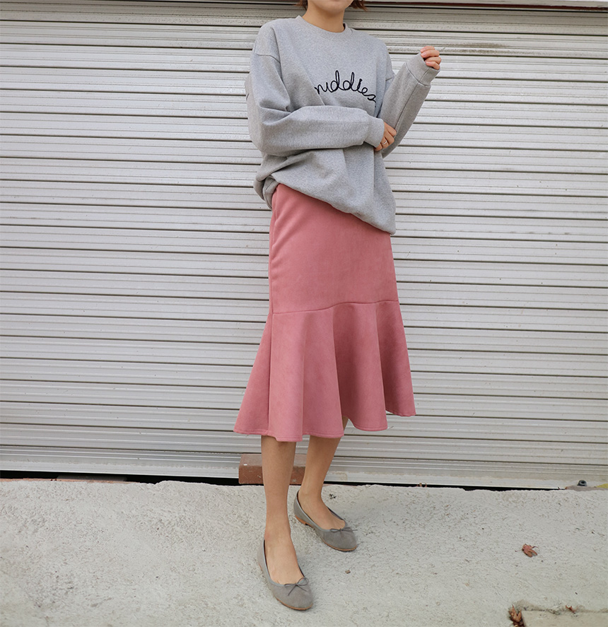Suede mommy long skirt pink winter mermaid banding