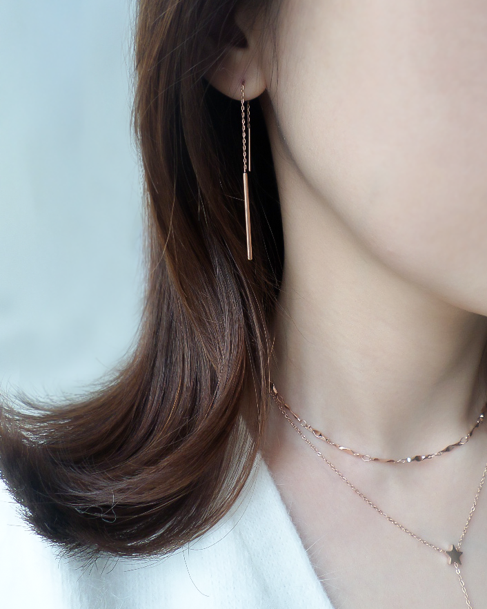 <b><p>Suical Steel chain Long drop earrg Rose Gold</p></b><b><p>サージカルスチール チェーン ロングドロップ イヤリ ローズゴド ホワイト 無変色</p></b><br /><br /><p align='center'>