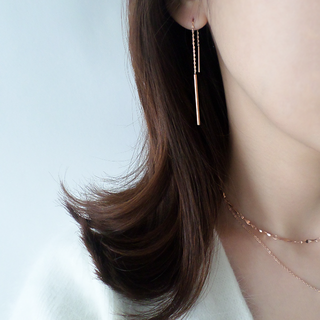 <b><p>Suical Steel chain Long drop earrg Rose Gold</p></b><b><p>サージカルスチール チェーン ロングドロップ イヤリ ローズゴド ホワイト 無変色</p></b><br /><br /><p align='center'>