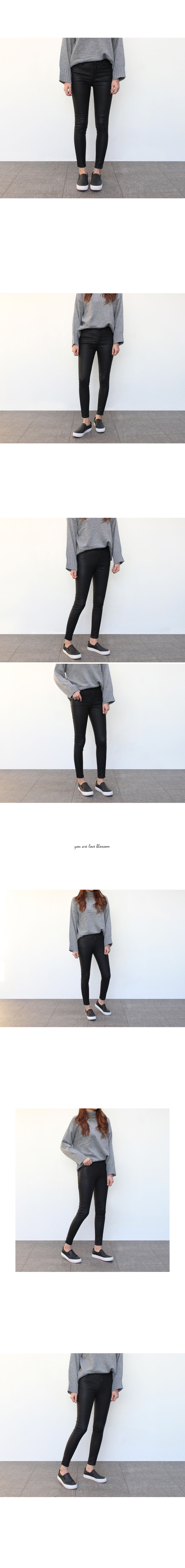 Korea Jeans Pants Hankai Leather Coated Black Skin