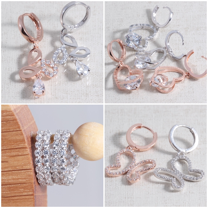 Antique Man Woman Silver Earrings Couple Cross-Lay