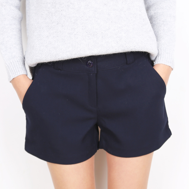 Women Short Pants Herringbone check wool short 3 p