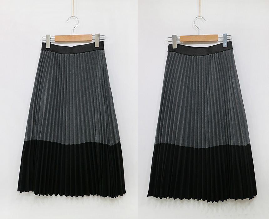 Colored woolen pleats Long skirt Winter banding Pl