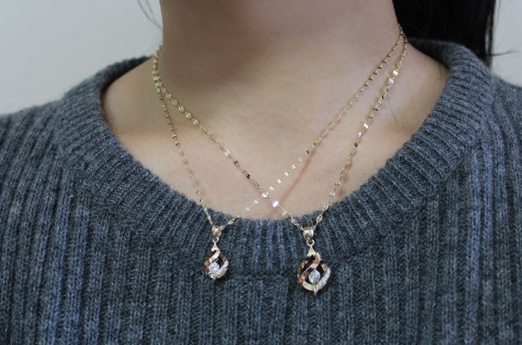 14K 18K Wave Water Drop Necklace 14k Women 14k Cha