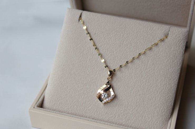 14K 18K Wave Water Drop Necklace 14k Women 14k Cha