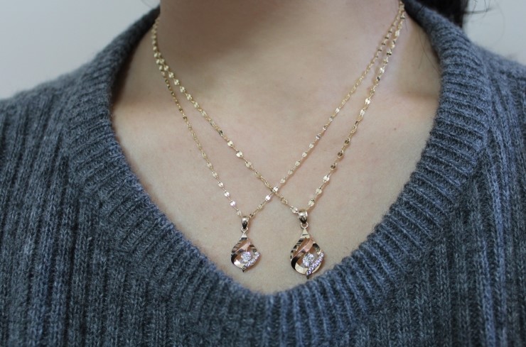 14K 18K Wave Water Drop Necklace 14k Women 14k Cha