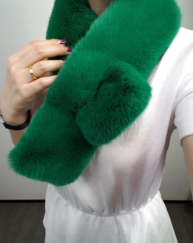 Colorful mink fake fur shawl Green, brown fur muff