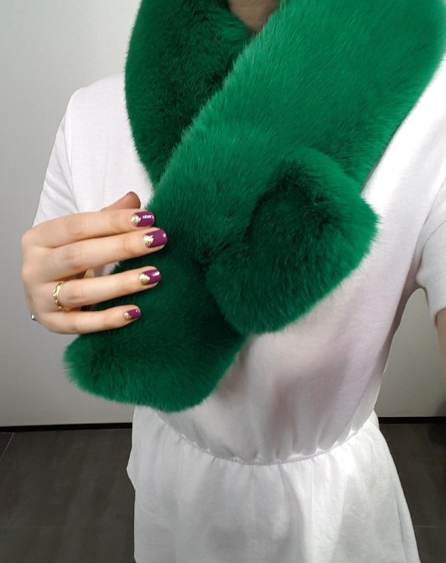 Colorful mink fake fur shawl Green, brown fur muff