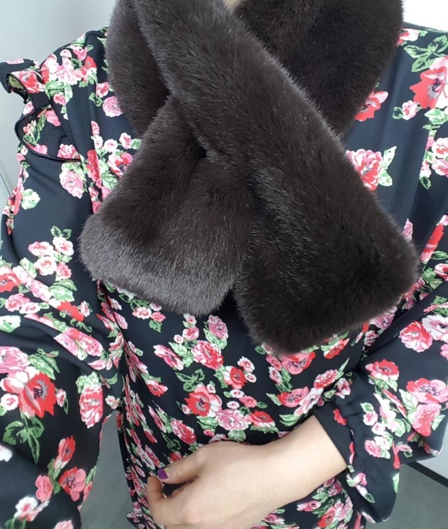 Colorful mink fake fur shawl Green, brown fur muff