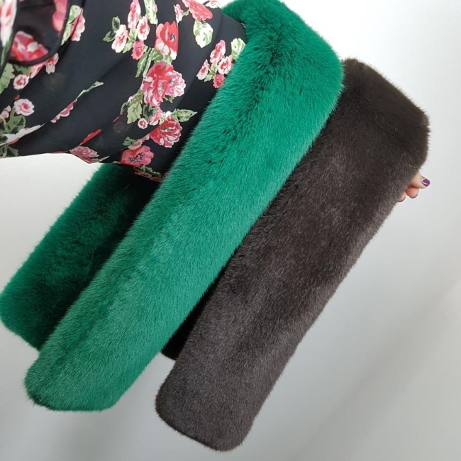 Colorful mink fake fur shawl Green, brown fur muff