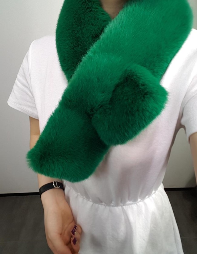 Colorful mink fake fur shawl Green, brown fur muff