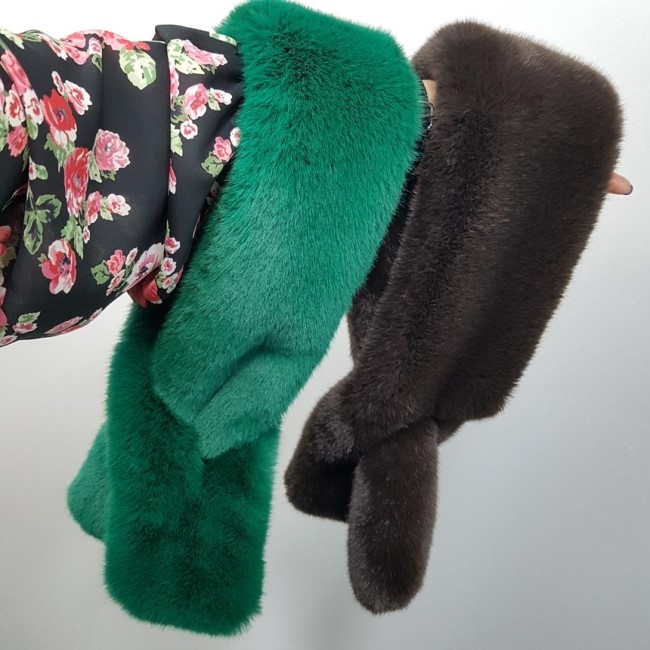 Colorful mink fake fur shawl Green, brown fur muff