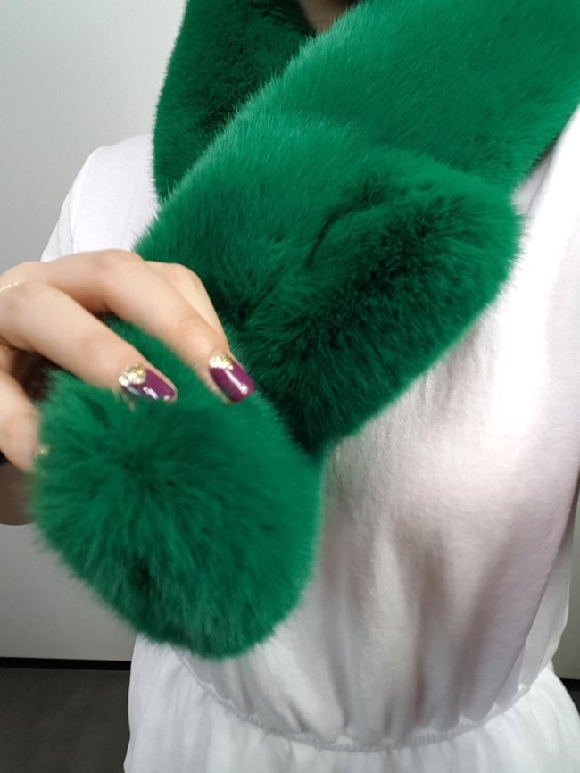 Colorful mink fake fur shawl Green, brown fur muff