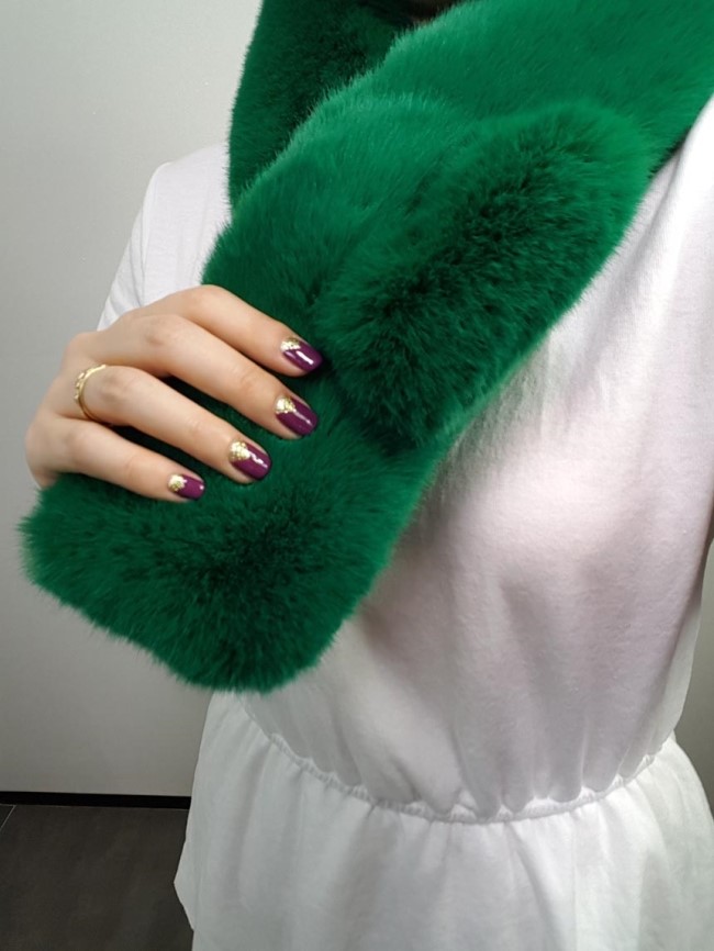 Colorful mink fake fur shawl Green, brown fur muff