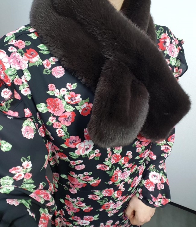 Colorful mink fake fur shawl Green, brown fur muff