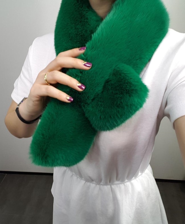 Colorful mink fake fur shawl Green, brown fur muff