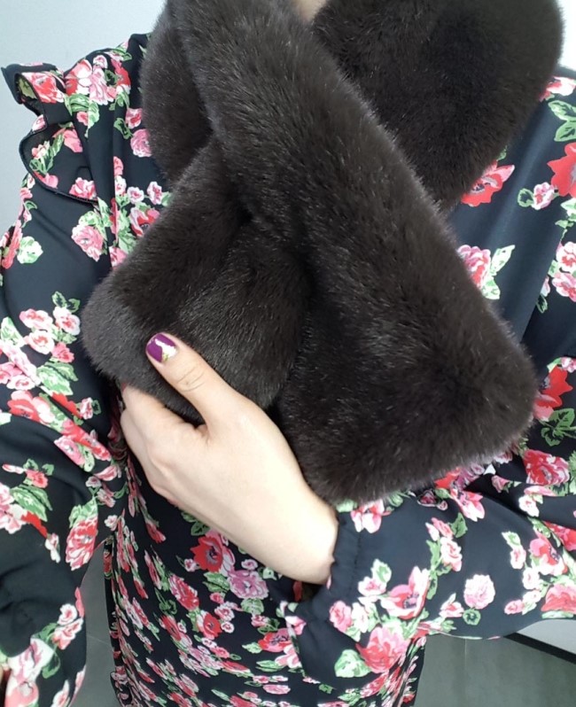 Colorful mink fake fur shawl Green, brown fur muff