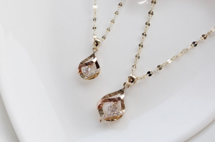 14K 18K Wave Water Drop Necklace 14k Women 14k Cha