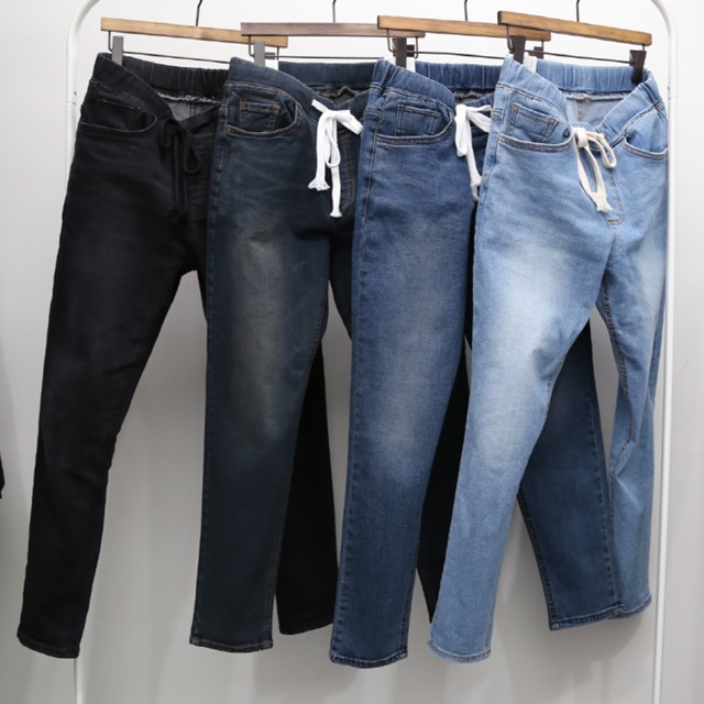Korea Jeans Pants 4 Season Span Bending Wash Denim