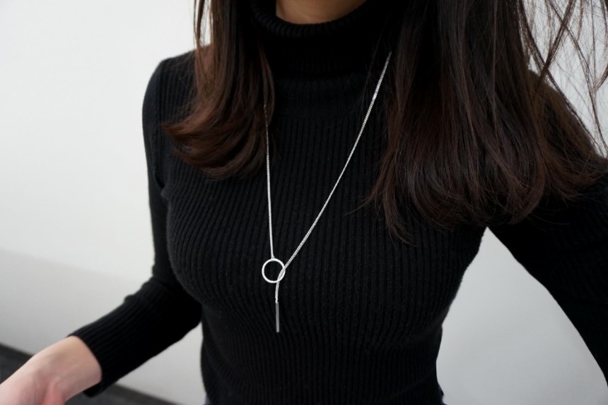Modern ring necklace Rose gold &amp silver finishe