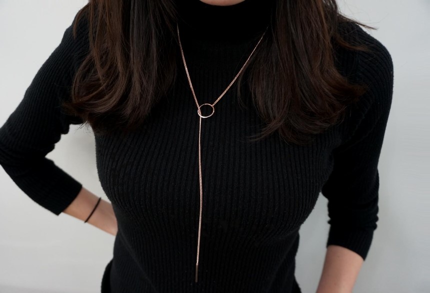 Modern ring necklace Rose gold &amp silver finishe