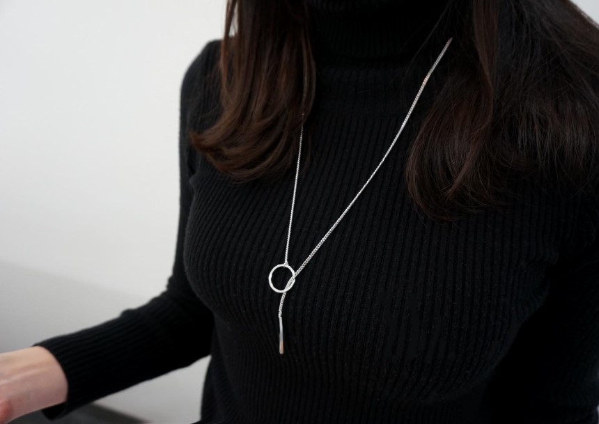 Modern ring necklace Rose gold &amp silver finishe