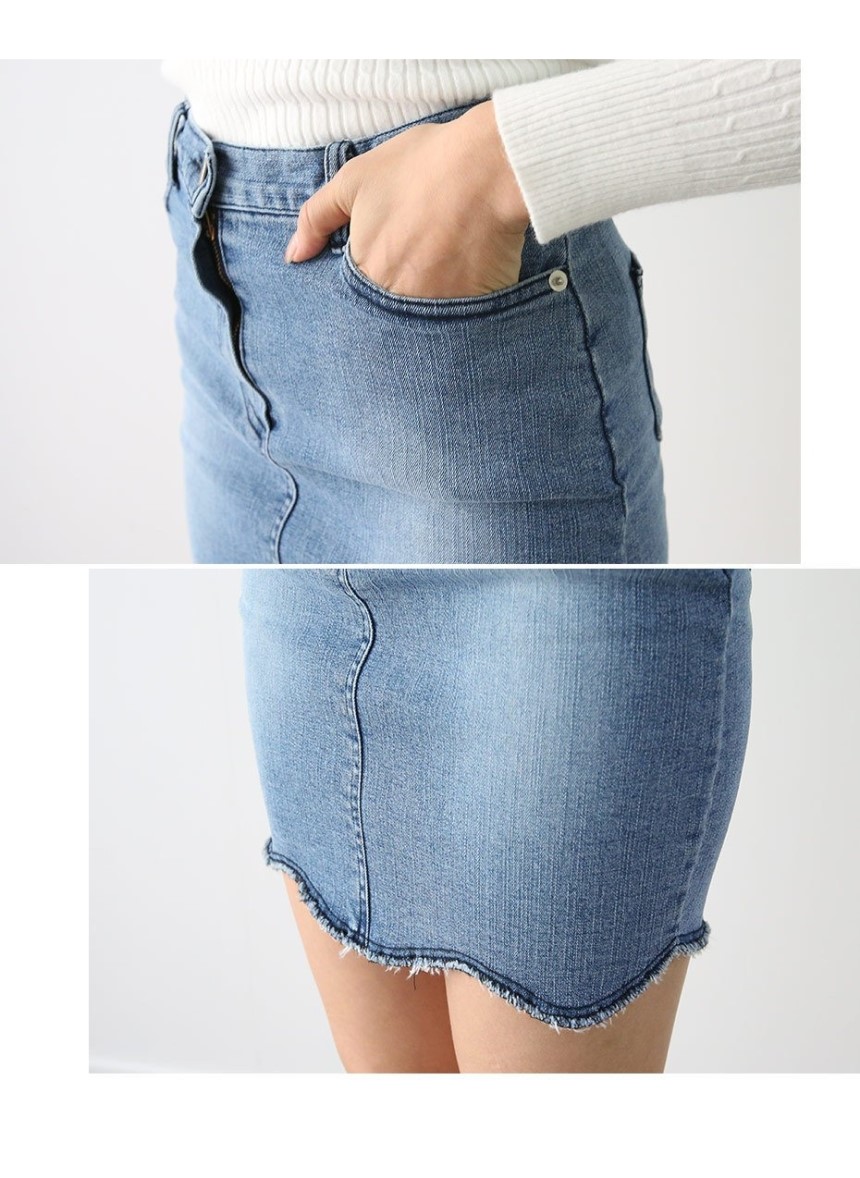 Denim Skirt Sail Wave Span H Line Lacquer Mini Den