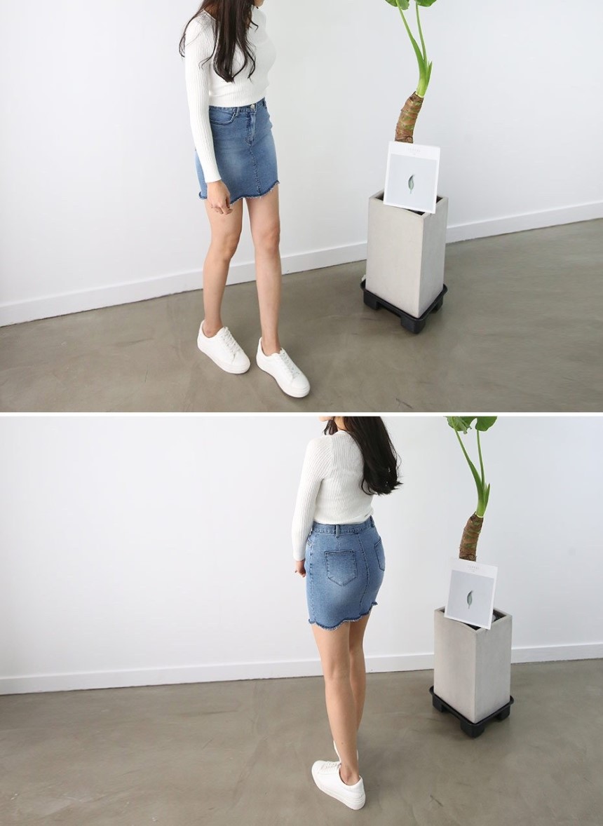 Denim Skirt Sail Wave Span H Line Lacquer Mini Den