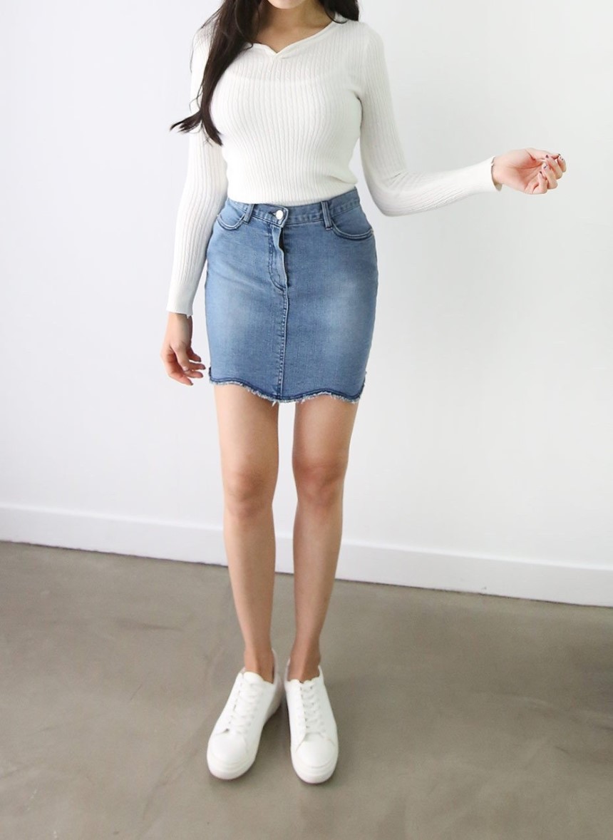 Denim Skirt Sail Wave Span H Line Lacquer Mini Den