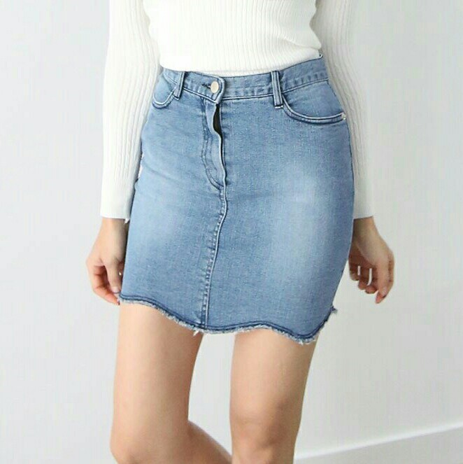 Denim Skirt Sail Wave Span H Line Lacquer Mini Den