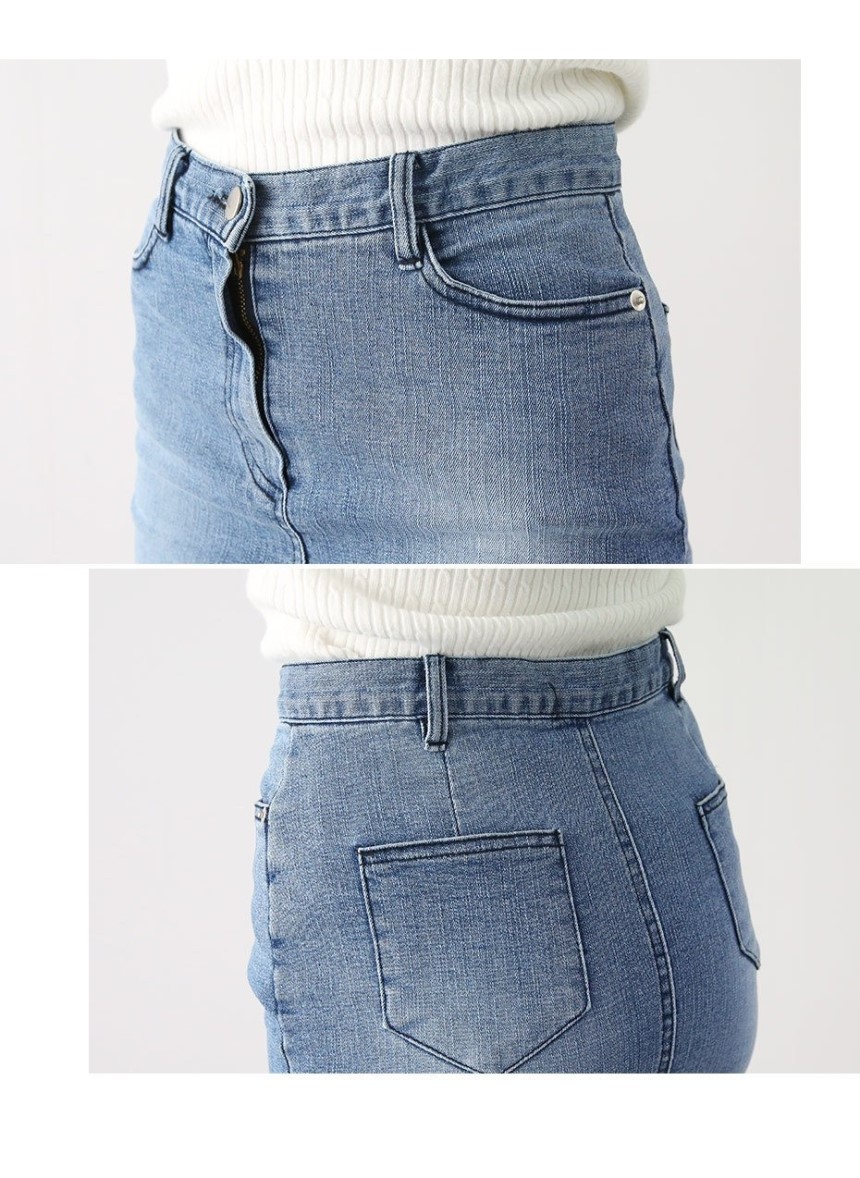 Denim Skirt Sail Wave Span H Line Lacquer Mini Den