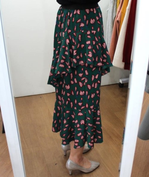 Chiffon Canvas Long Skirt Green Black Flower Midi 