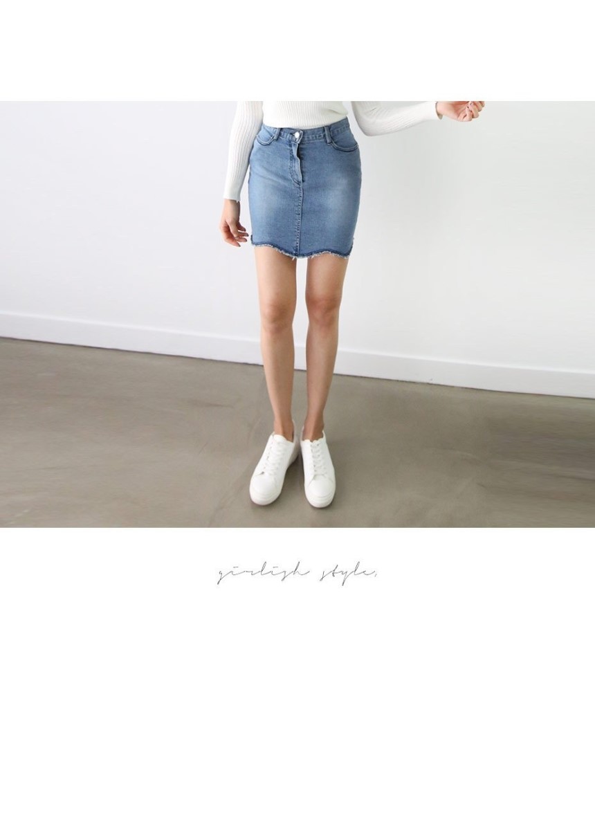 Denim Skirt Sail Wave Span H Line Lacquer Mini Den