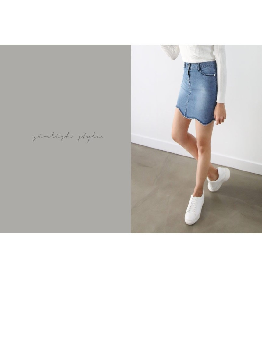 Denim Skirt Sail Wave Span H Line Lacquer Mini Den